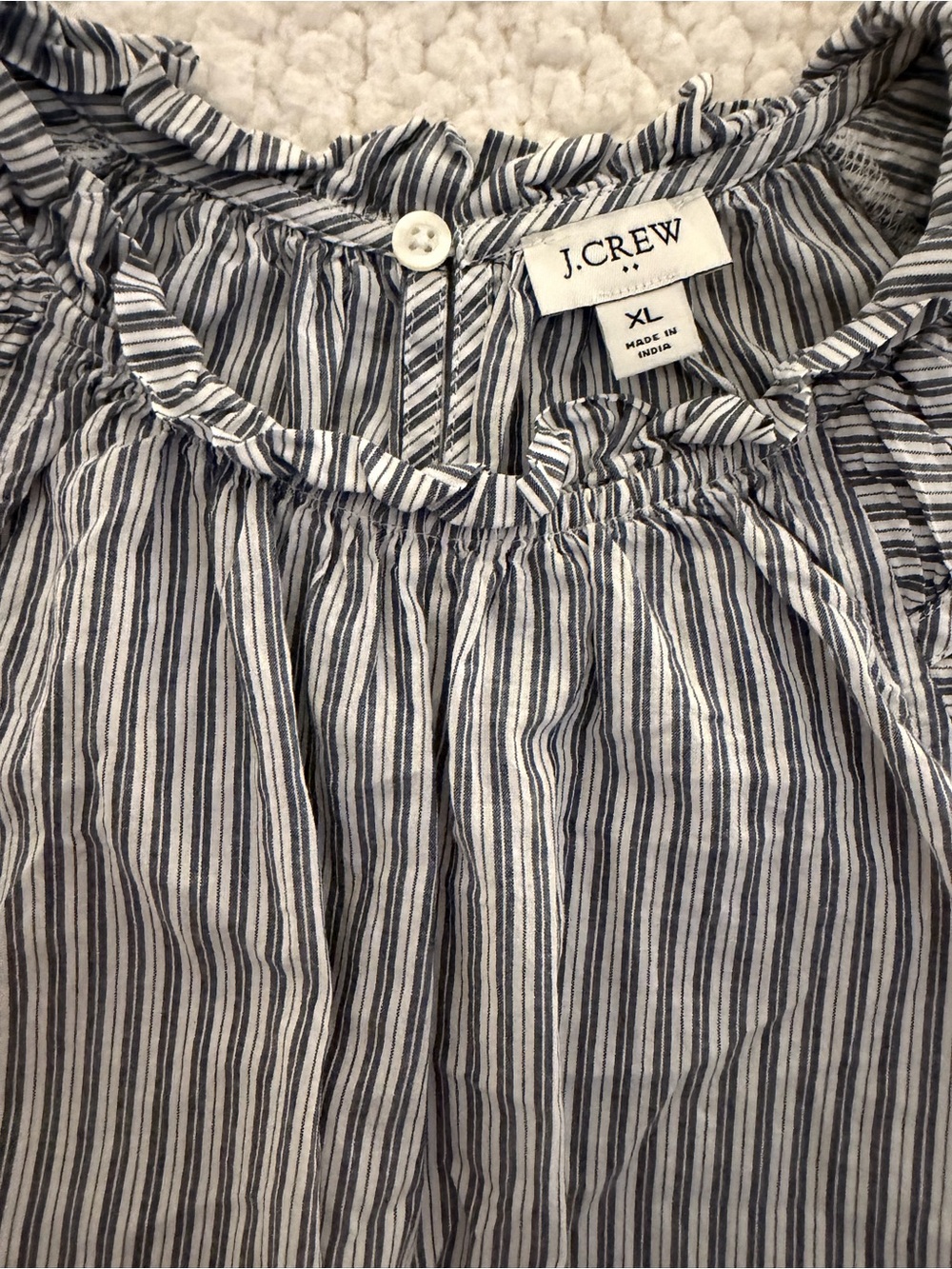 J. Crew Navy and White Striped Flutter Sleeve Blouse - Picture 3 of 6